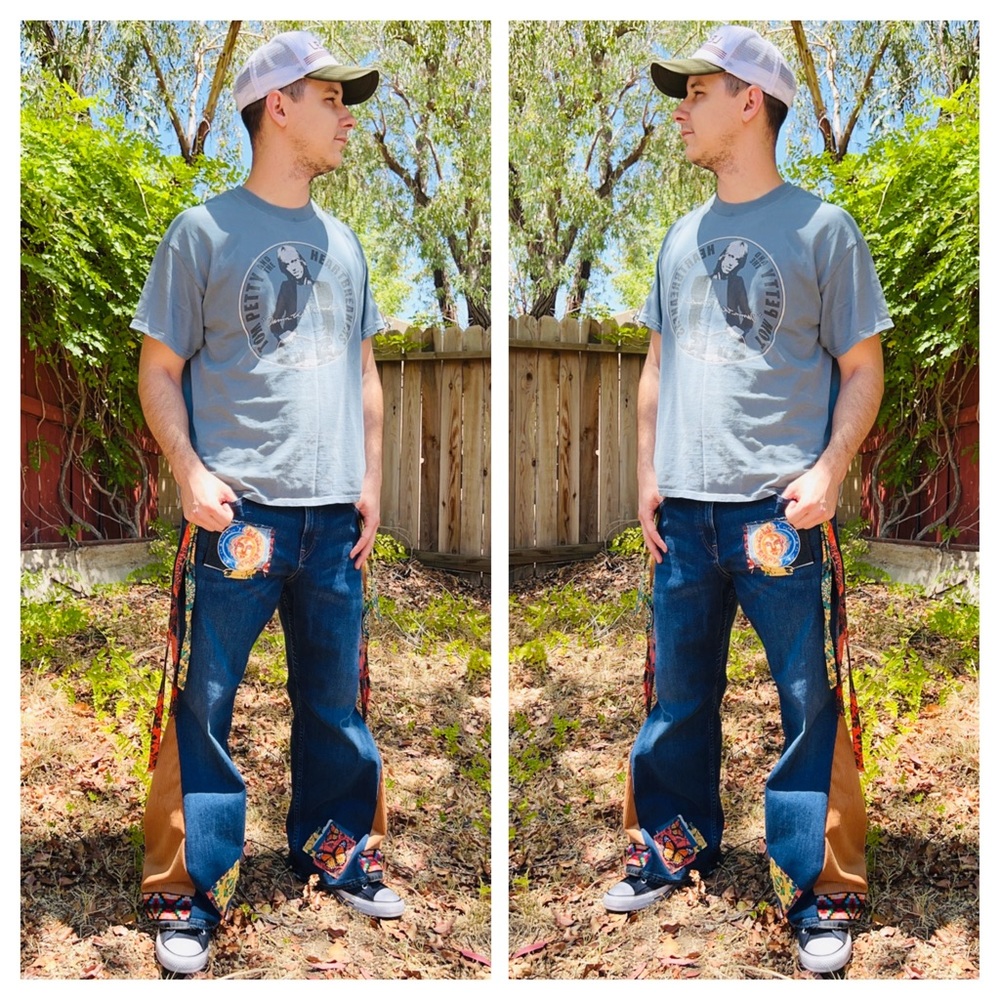Bell bottom Jeans Unisex Upcycled Mens Jeans - Picture 5 of 13